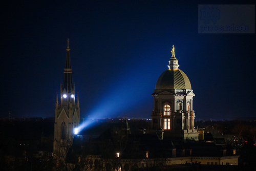 MC 11.19.24 Skyline at Night.JPG by Matt Cashore/University of Notre Dame November 19, 2024; Campus skyline at night, while one bank of exterior lighting on the Dome was momentarily off. (photo by Matt Cashore/University of Notre Dame)