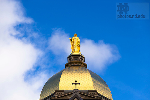 MLC 2.4.25 Dome 03.jpg by Michael Caterina/University of Notre Dame February 4, 2025; The Dome and cross with the letters N.D. in front of a blue sky. (Photo by Michael Caterina/University of Notre Dame)