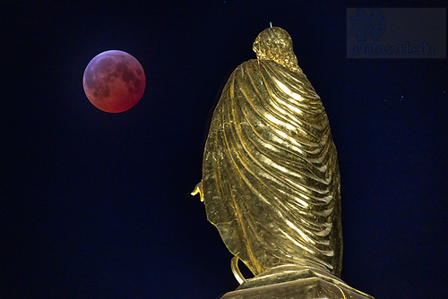 MLC 3.14.25 Eclipse 02.JPG by Michael Caterina/University of Notre Dame March 14, 2025; A lunar eclipse near the statue of the Virgin Mary atop the Dome. (Photo by Michael Caterina/University of Notre Dame)